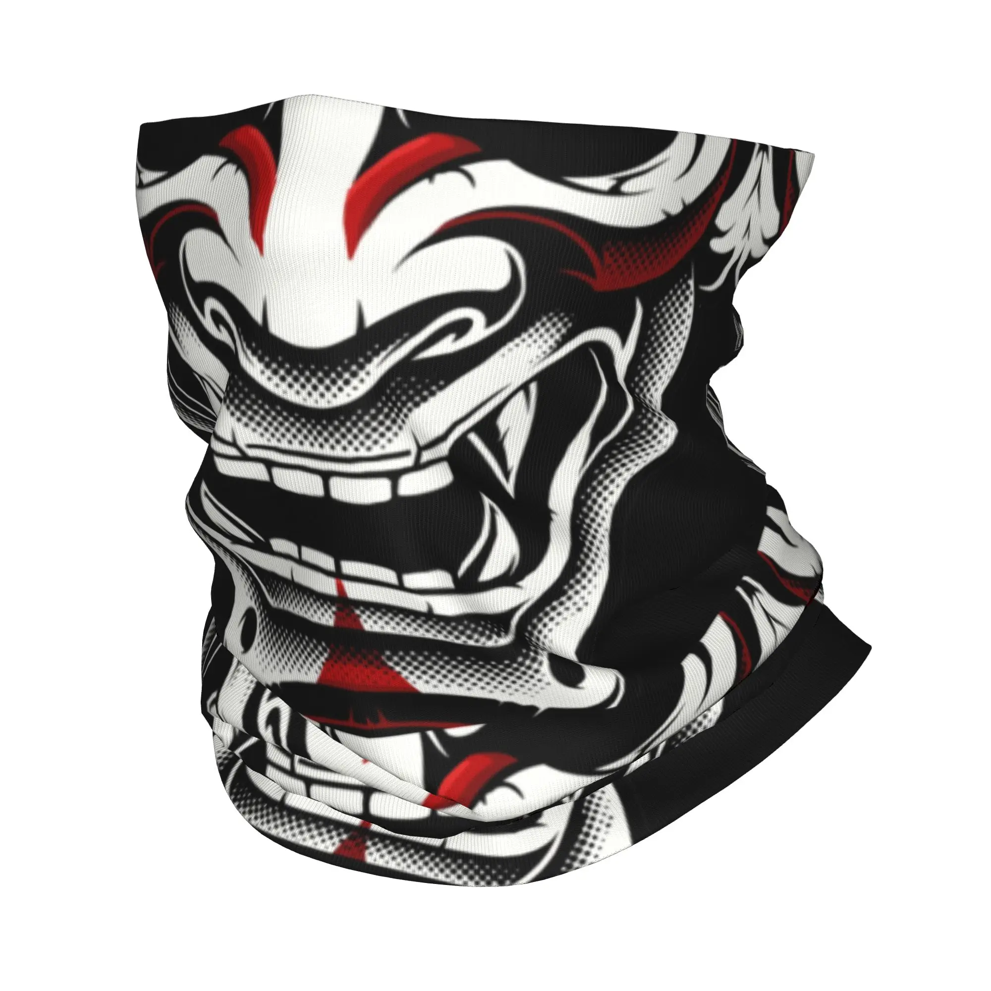 Neck Gaiter Face Cover - New White Red Okami Kitsune Kabuki
