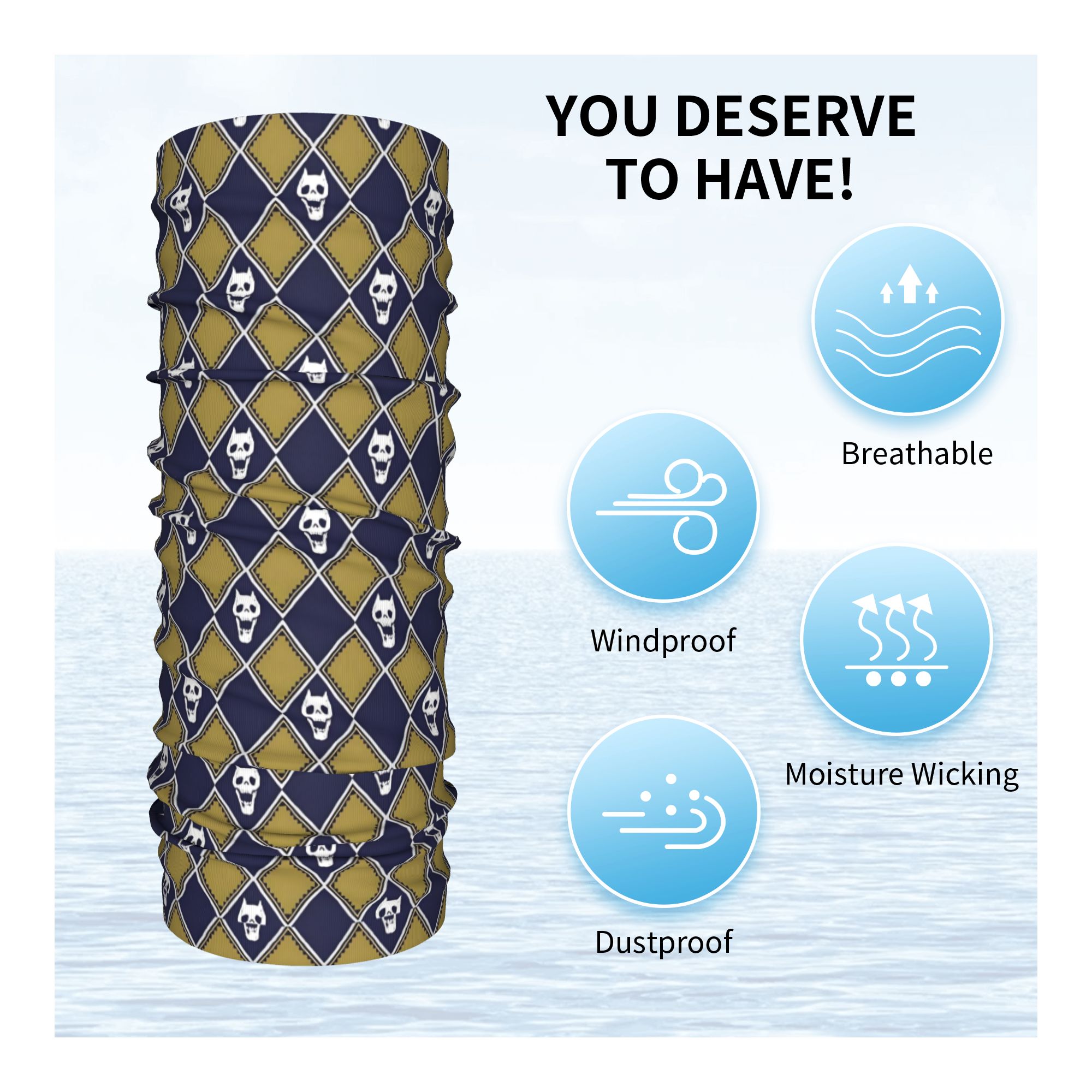 Custom JoJo Gold Blue Bandana  - огляд і ціна Neck Gaiter Face Cover